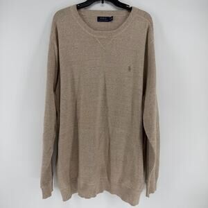 POLO Ralph Lauren Crewneck Cotton Sweater Beige Mens Size 3LT Casual Preppy